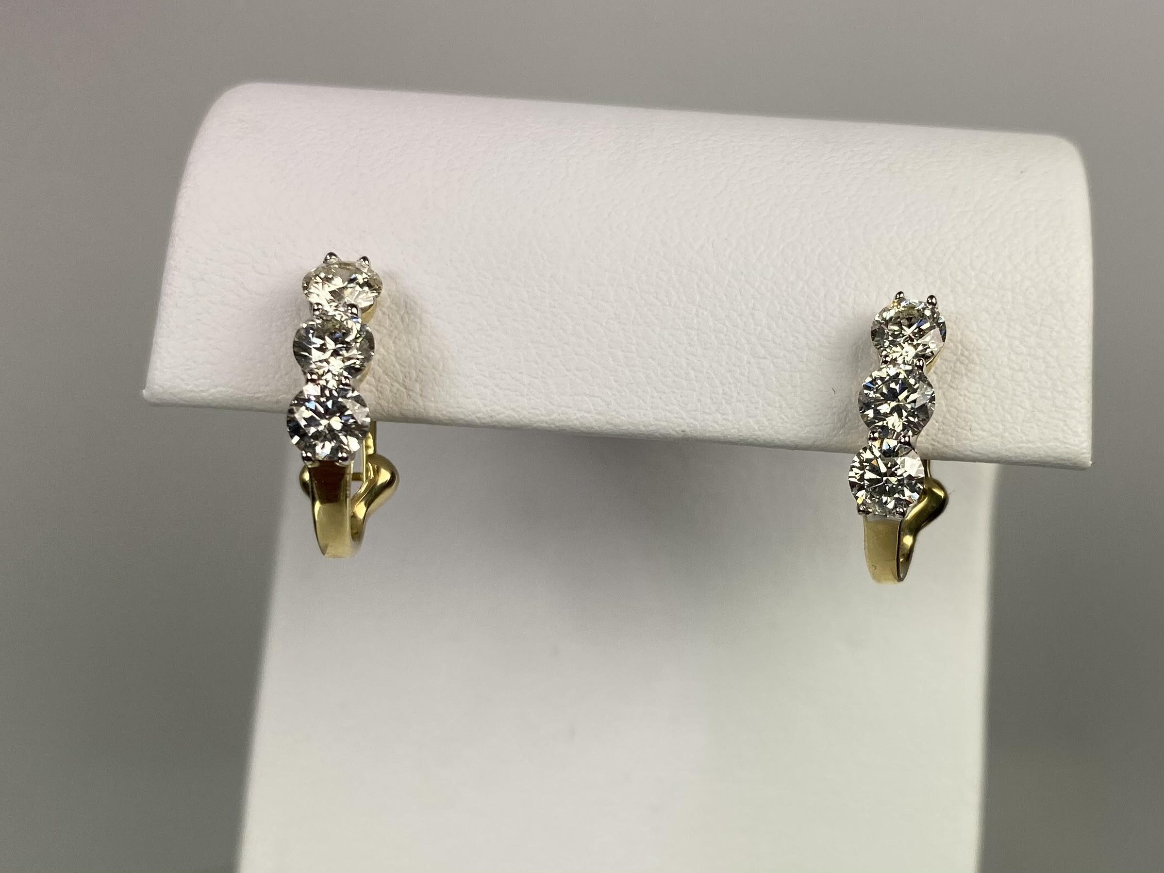 3 Stone Diamond Hoop Earrings
